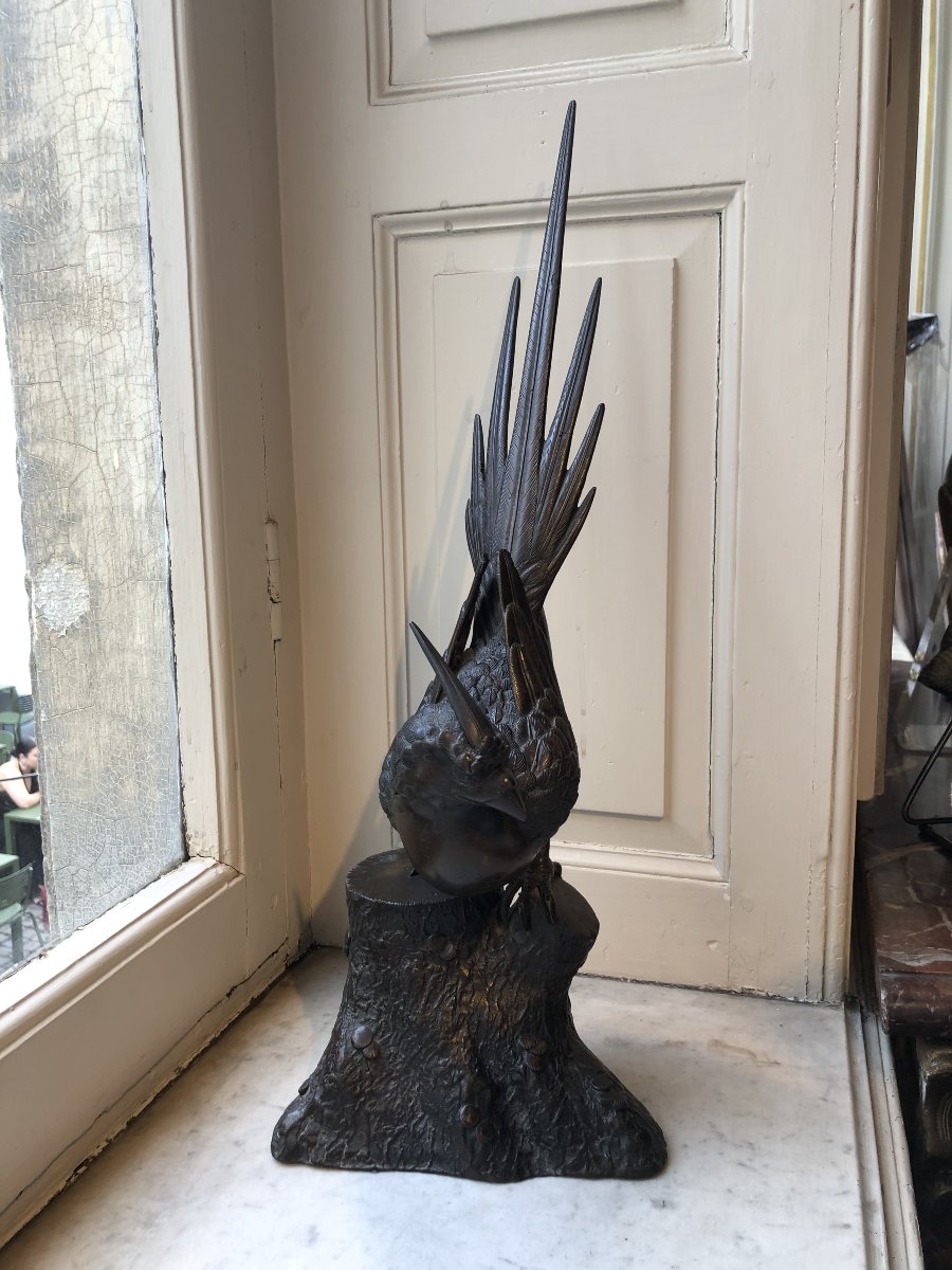 Pheasant On A Pedestal, Antique Bronze-photo-4