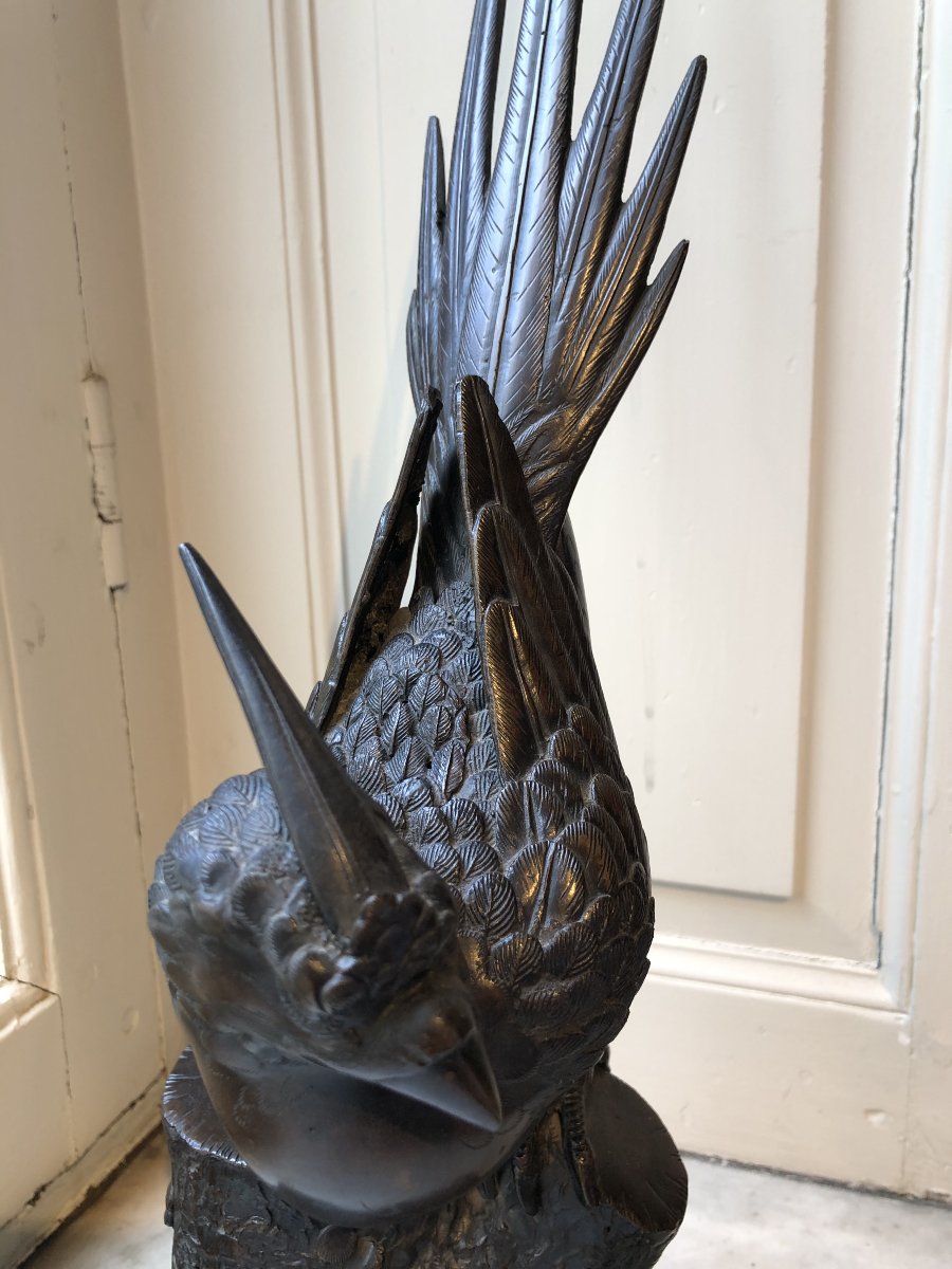 Pheasant On A Pedestal, Antique Bronze-photo-5