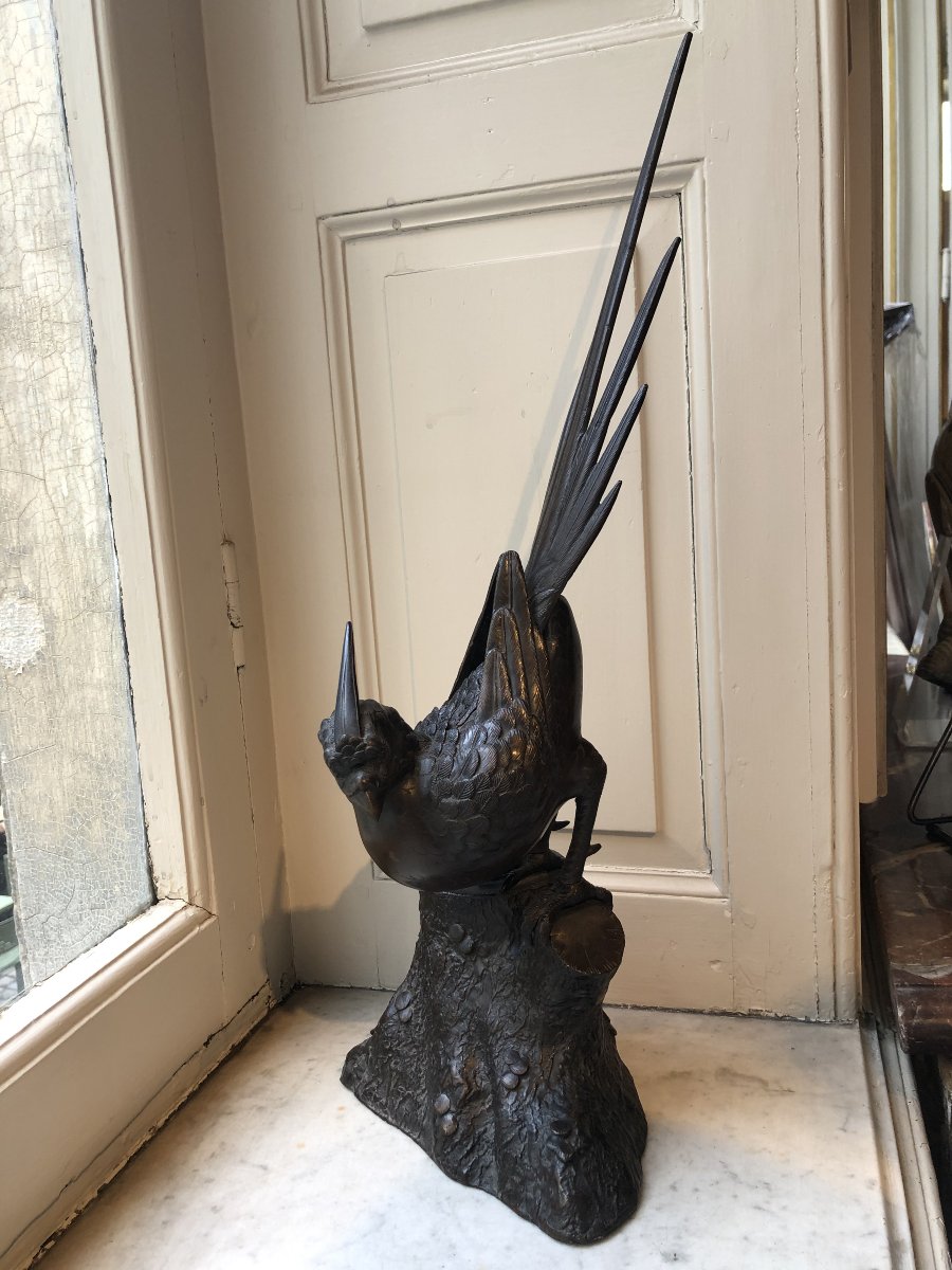 Pheasant On A Pedestal, Antique Bronze