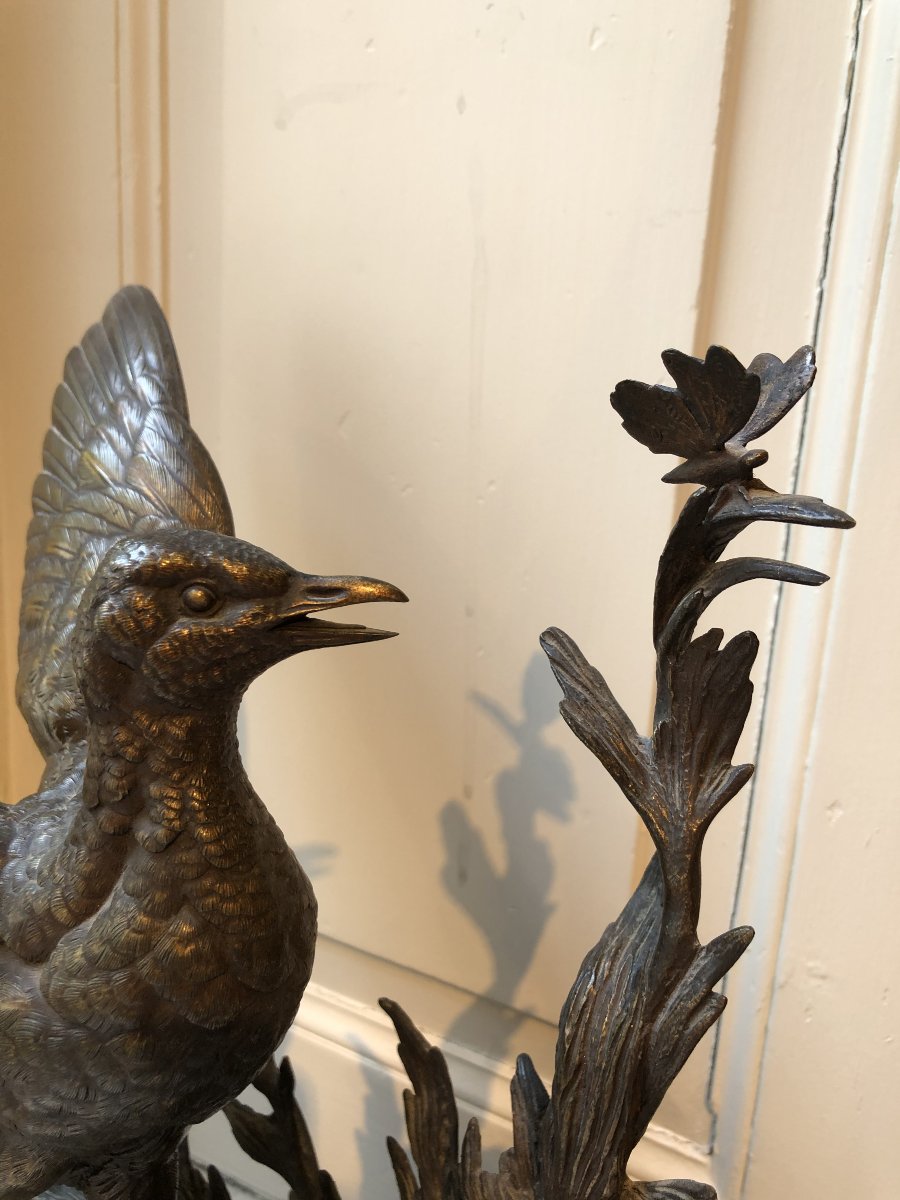 Bronze Partridge With Outstretched Wings And A Butterfly, By Jules Moigniez (1835–1894)-photo-2