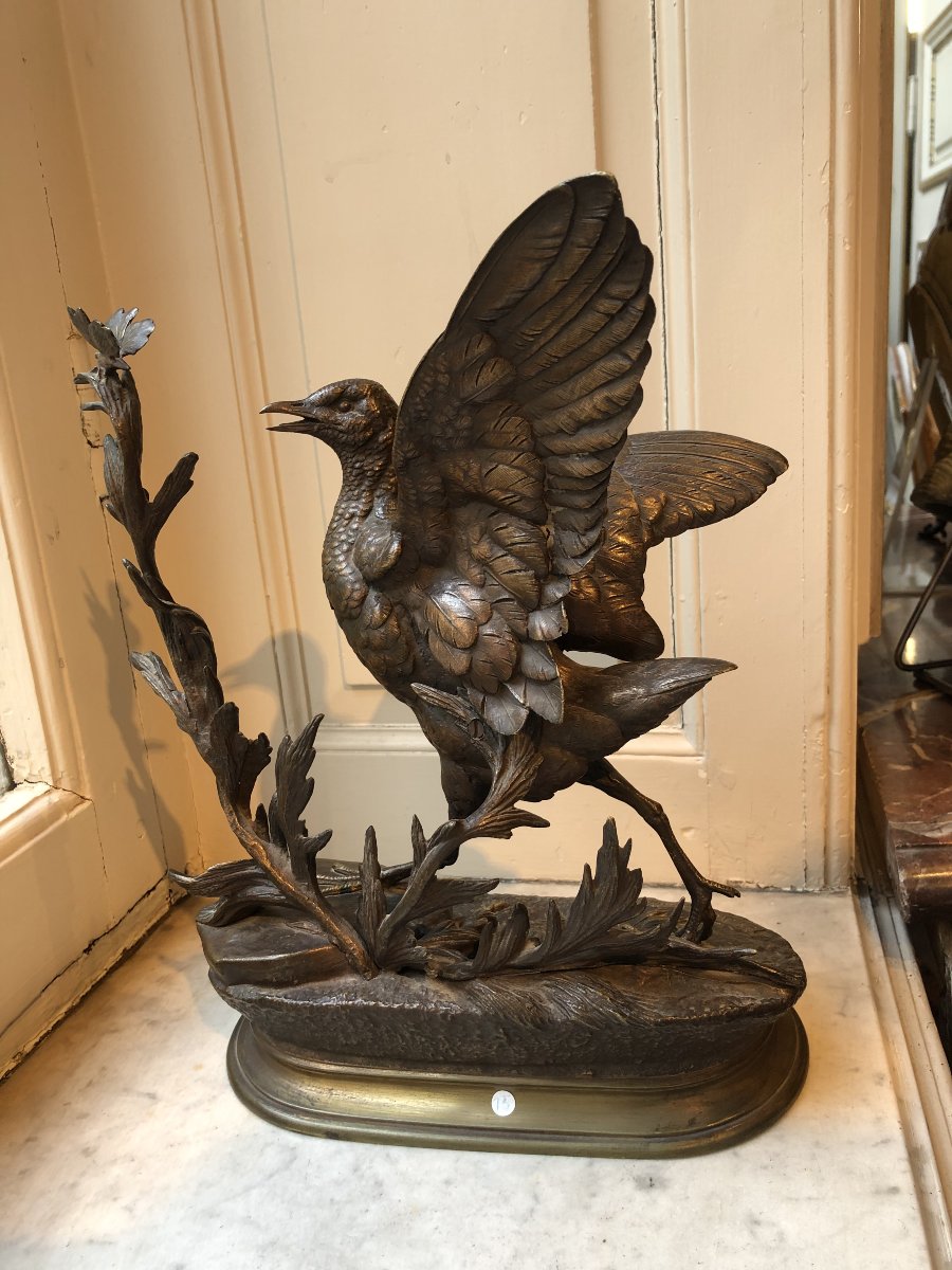 Bronze Partridge With Outstretched Wings And A Butterfly, By Jules Moigniez (1835–1894)-photo-3