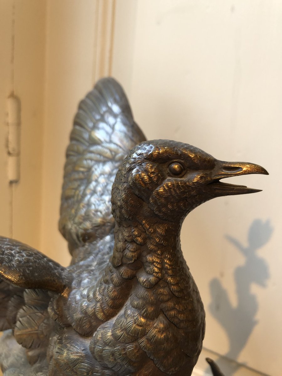 Bronze Partridge With Outstretched Wings And A Butterfly, By Jules Moigniez (1835–1894)-photo-4