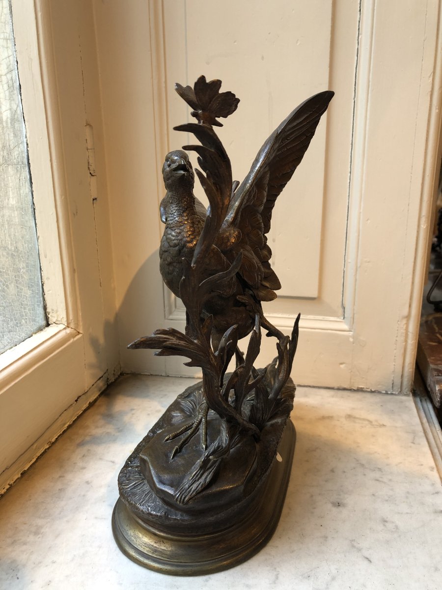 Bronze Partridge With Outstretched Wings And A Butterfly, By Jules Moigniez (1835–1894)-photo-1