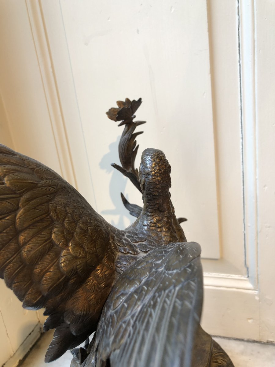 Bronze Partridge With Outstretched Wings And A Butterfly, By Jules Moigniez (1835–1894)-photo-2