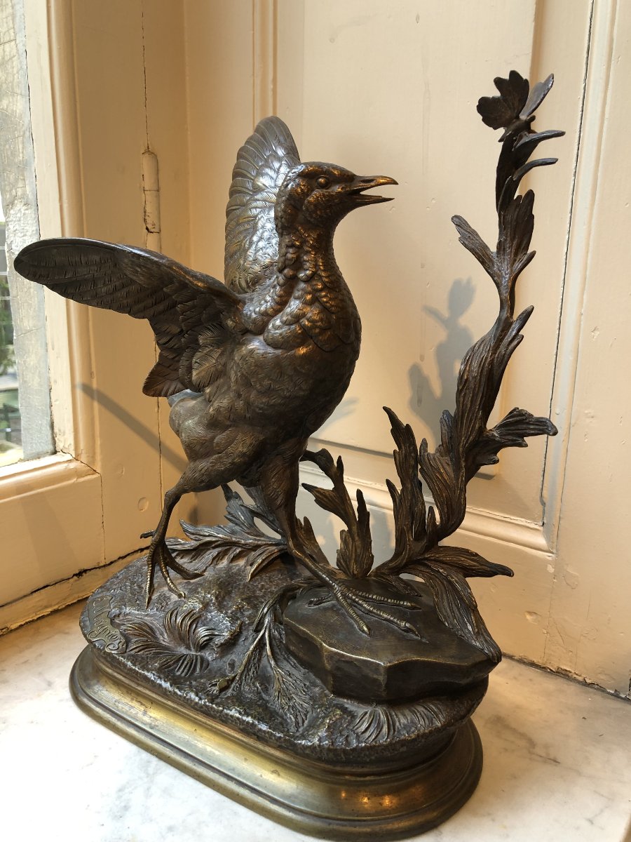 Bronze Partridge With Outstretched Wings And A Butterfly, By Jules Moigniez (1835–1894)-photo-5