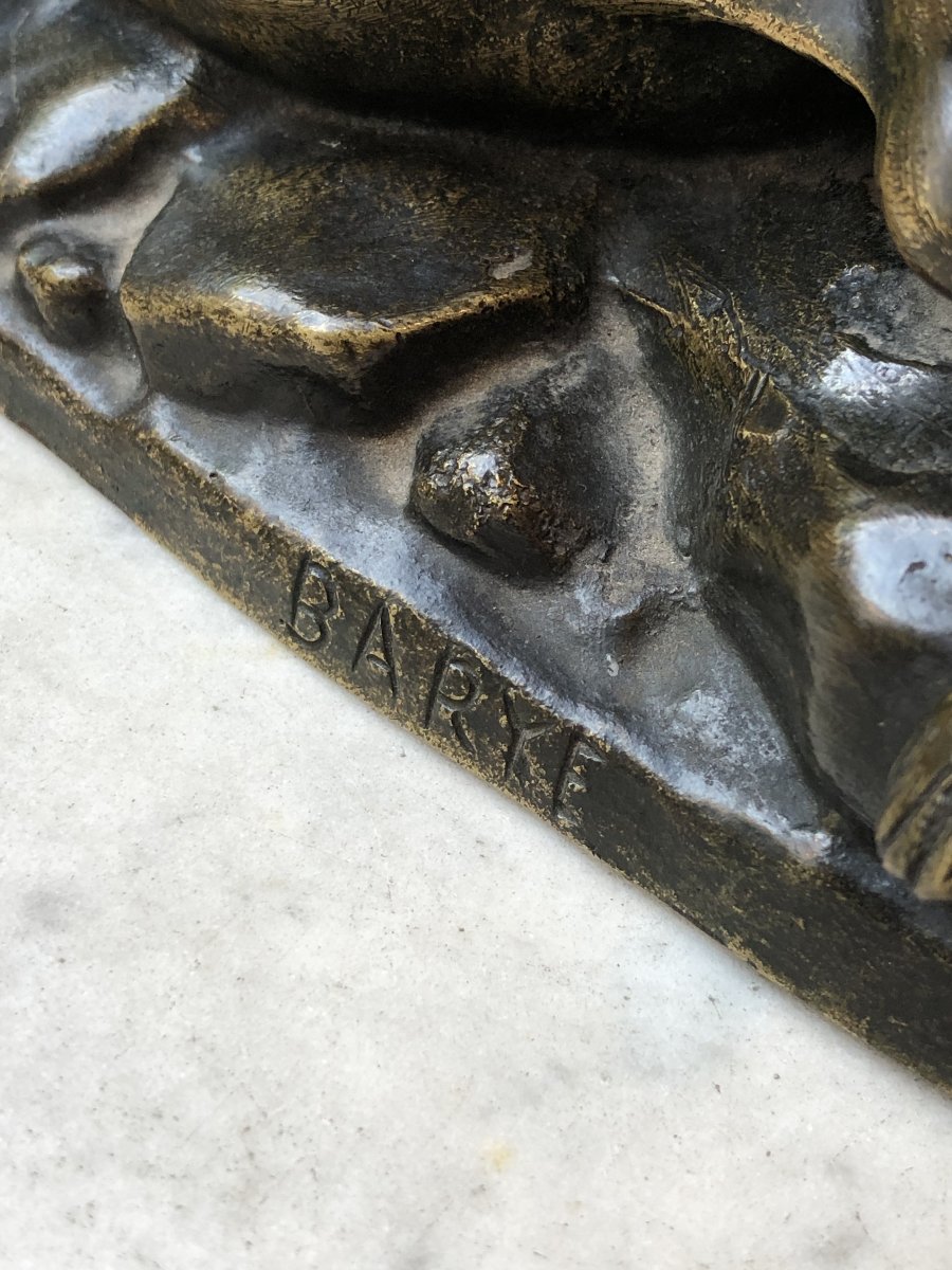 Antoine-louis Barye (1795–1875), Bronze Animal Sculpture Depicting A Leopard And A Hare-photo-4