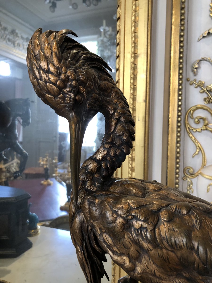 Grand bronze animalier d'un grèbe huppé de Jules Moigniez (1835-1894)-photo-2