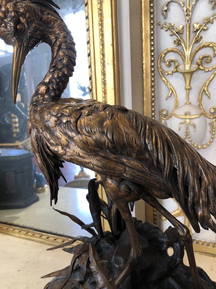 Grand bronze animalier d'un grèbe huppé de Jules Moigniez (1835-1894)-photo-3