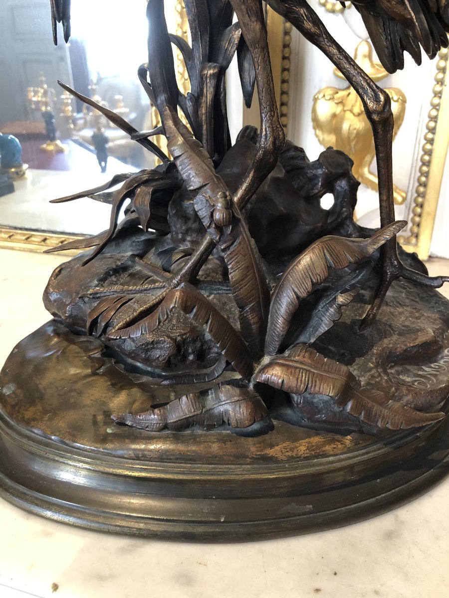 Grand bronze animalier d'un grèbe huppé de Jules Moigniez (1835-1894)-photo-4