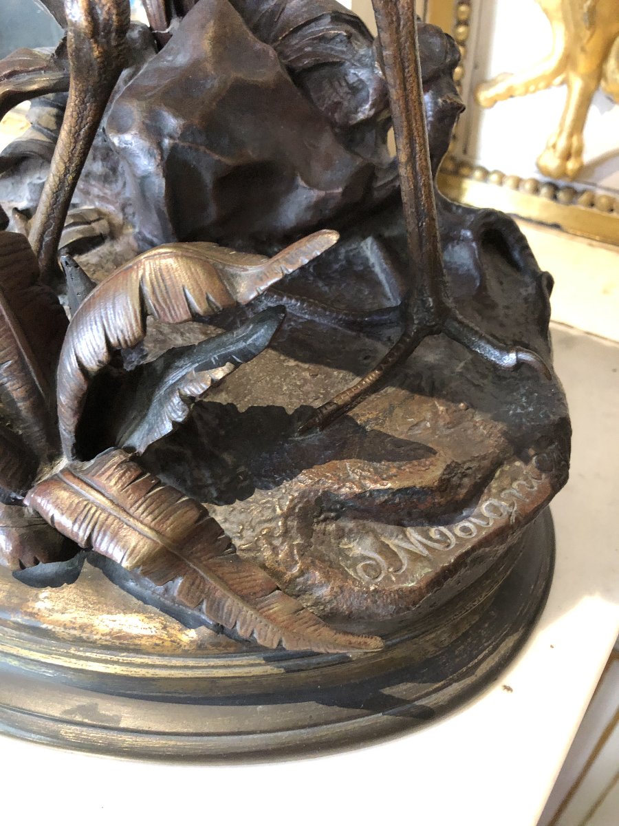 Grand bronze animalier d'un grèbe huppé de Jules Moigniez (1835-1894)-photo-1