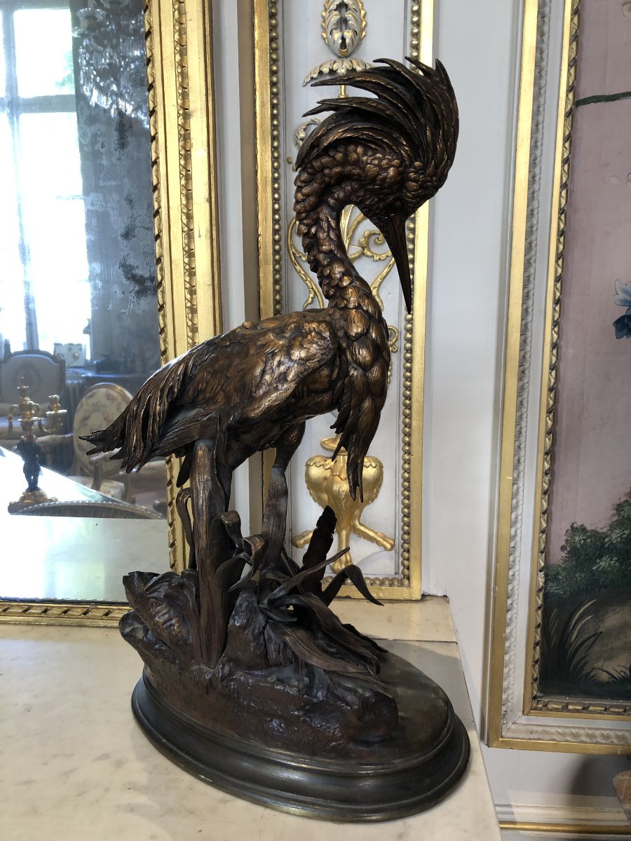 Grand bronze animalier d'un grèbe huppé de Jules Moigniez (1835-1894)-photo-6