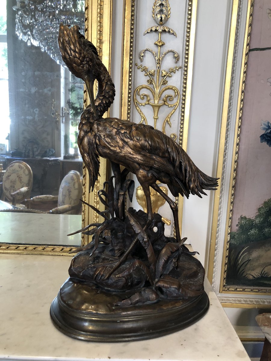 Grand bronze animalier d'un grèbe huppé de Jules Moigniez (1835-1894)
