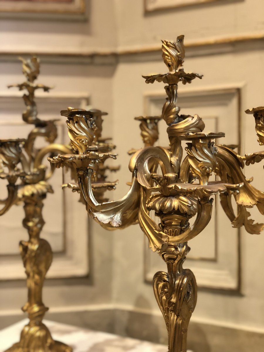 Paire de candélabres de style Louis XV à 7 bras de lumière -photo-2