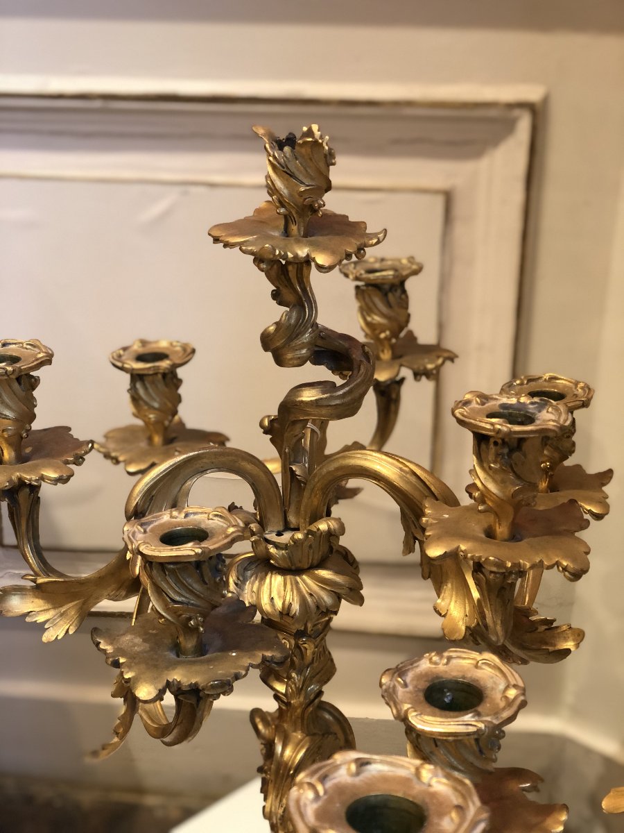 Paire de candélabres de style Louis XV à 7 bras de lumière -photo-4