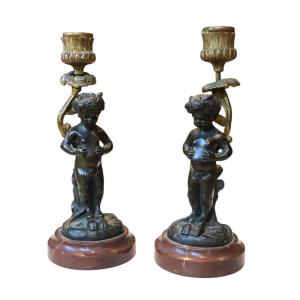Pair Of Candlesticks With Young Fauns, Clodion Model