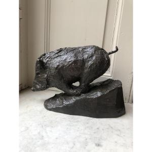 Bronze animalier représentant un sanglier par Hervé t’Sertevens