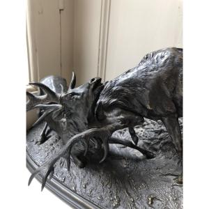 Combat de cerfs, bronze animalier de Pierre Jules Mêne (1810-1879)