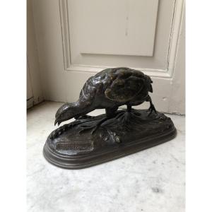 Bronze animalier d'un perdrix picorant par Jules Moigniez (1835-1894)