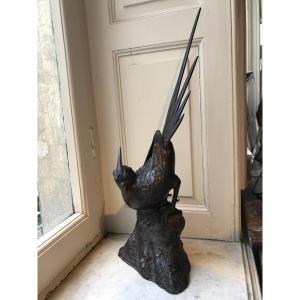 Pheasant On A Pedestal, Antique Bronze