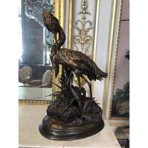 Large Bronze Animal Sculpture Of A Great Crested Grebe By Jules Moigniez (1835–1894)