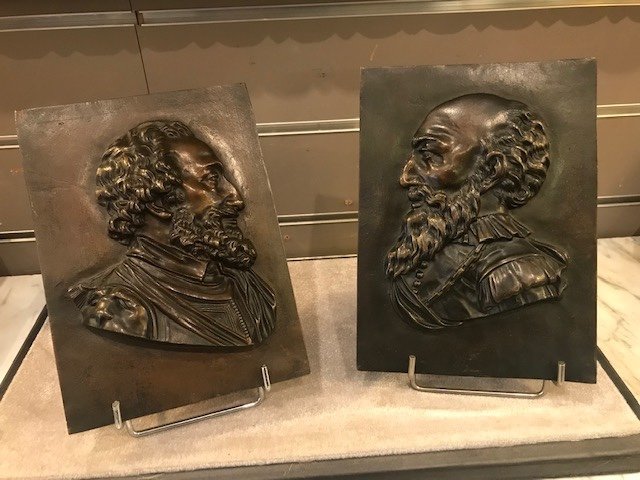 Pair Of Nineteenth Century Bronze Bas Reliefs Representing King Henry IV And Sully