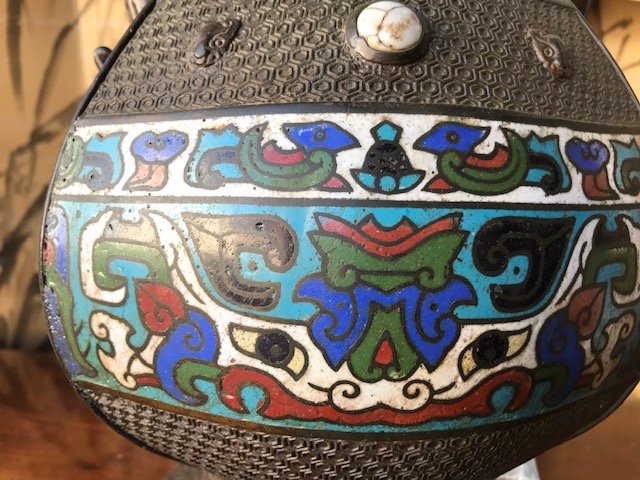 Bronze Vase With Cloisonne Enamels And Cabochons. Japan XIX Century-photo-1