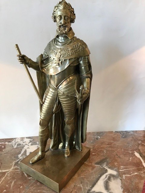 Rare Statue Du Roi Henri IV En Bronze à Patine Cuivrée du XIXeme Siècle-photo-2