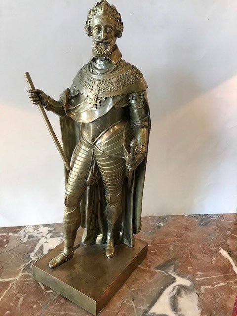 Rare Statue Of King Henri IV In Bronze With Copper Patina From The XIXth Century-photo-2