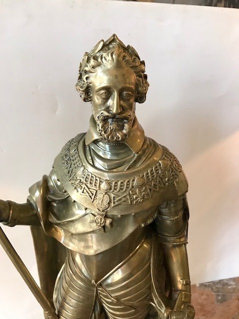 Rare Statue Du Roi Henri IV En Bronze à Patine Cuivrée du XIXeme Siècle