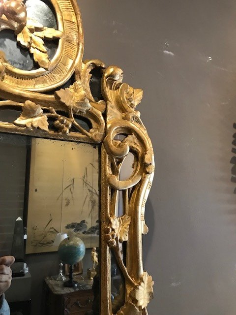 Beau Miroir Provençal En Bois Doré Du XVIII ème Siècle   -photo-2