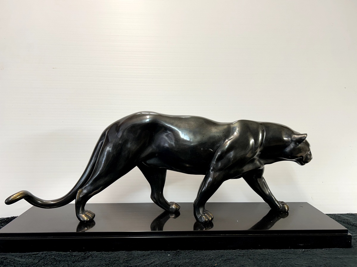 Grande Panthère Noire, Sculpture Animalière  en Bronze , époque Art Déco-photo-4