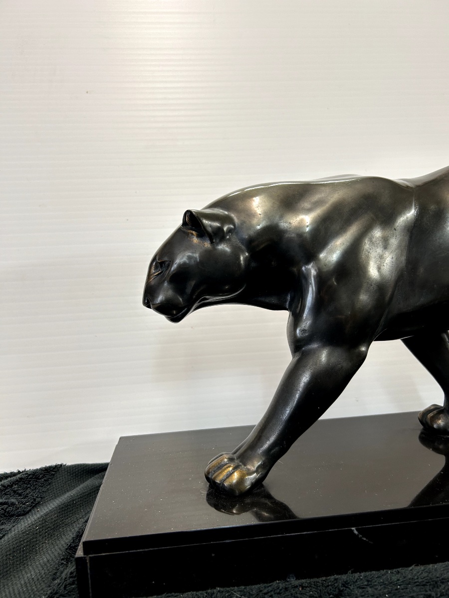 Grande Panthère Noire, Sculpture Animalière  en Bronze , époque Art Déco-photo-3