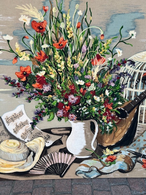 Large Painted Canvas "printing And Tempera" Bouquet Of Flowers By Marcel Dyf -1899/1985--photo-3