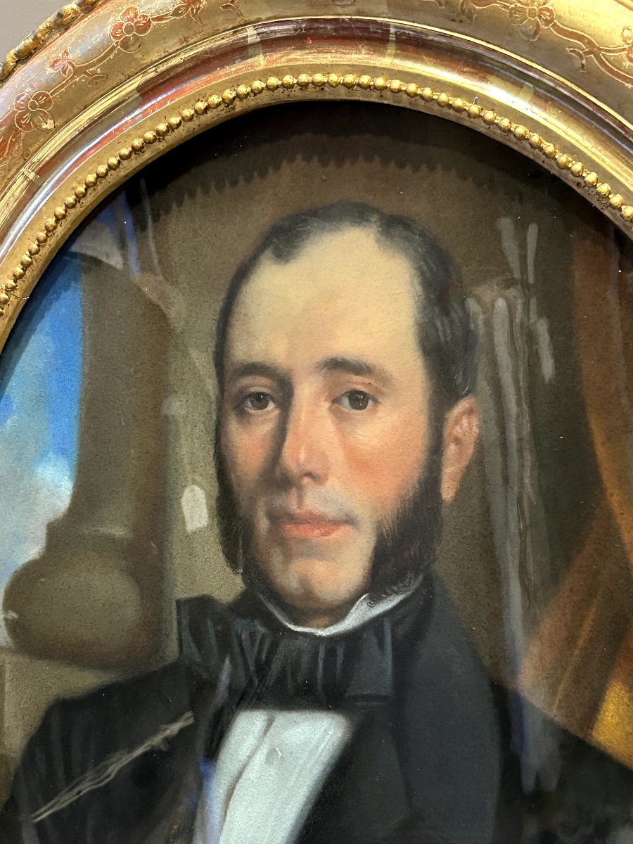 Pair Of Pastel Portraits By Eugène Deveria (paris 1808 - Pau 1865)-photo-2