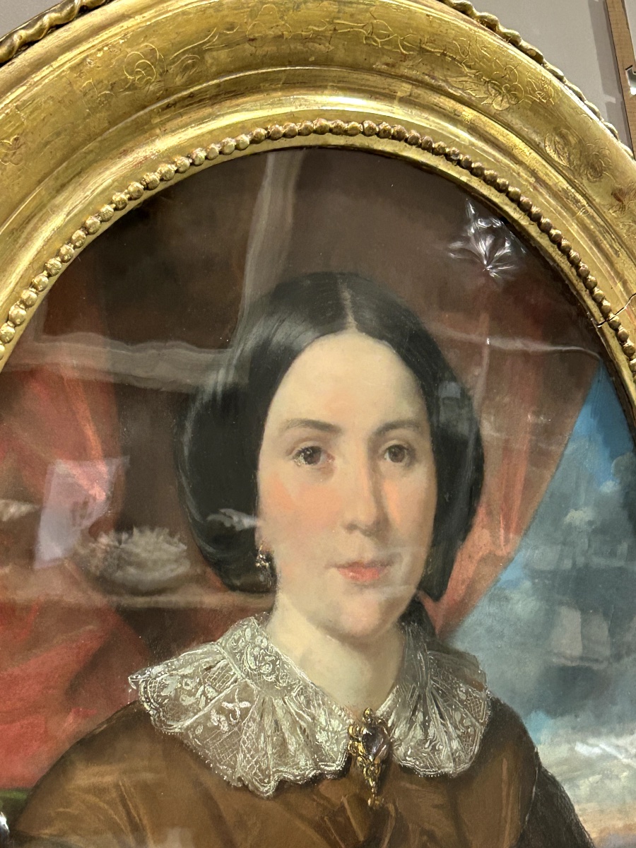 Pair Of Pastel Portraits By Eugène Deveria (paris 1808 - Pau 1865)-photo-3