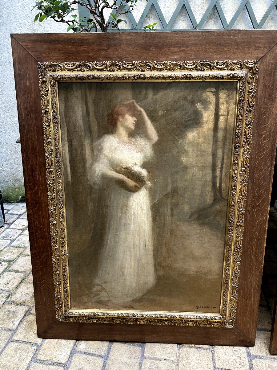 Pair Of Large Paintings By Joseph Castaing (1860-1918) Allegory Of "music And Theatre"-photo-4