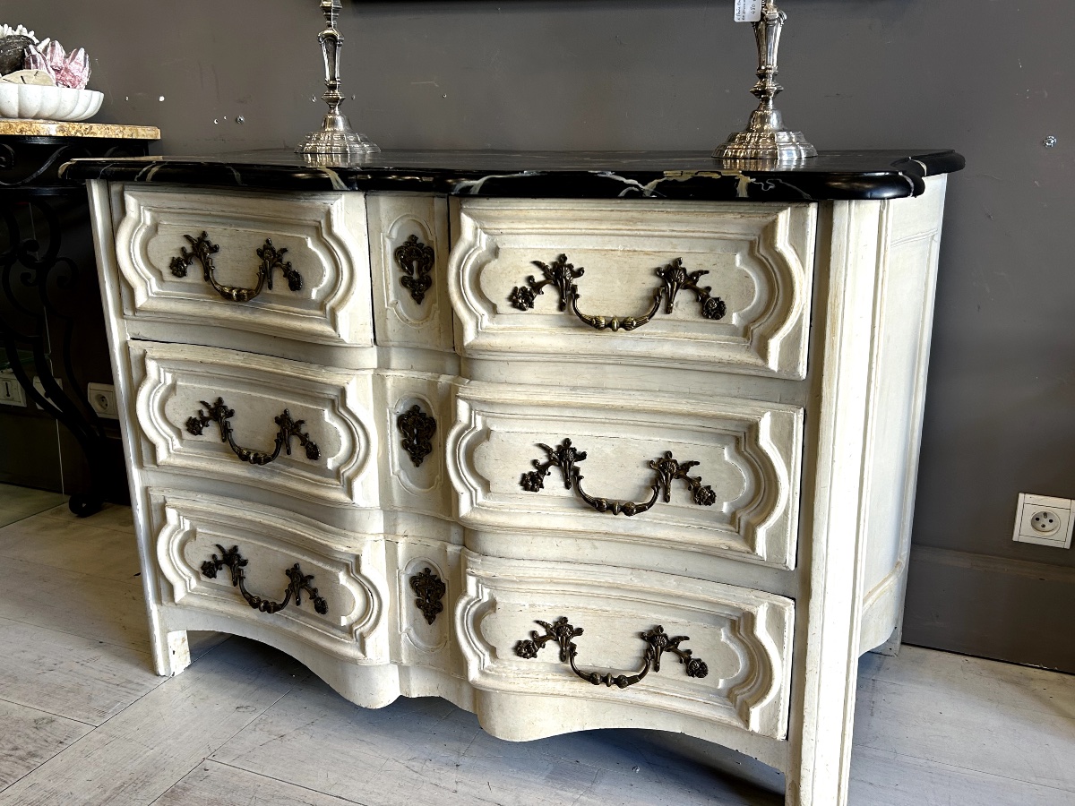 18th Century Crossbow-shaped Chest Of Drawers In Painted Wood.-photo-4