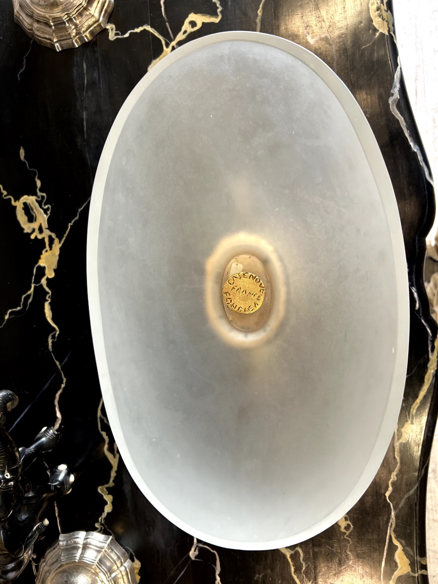Large Bowl By Pierre Casenove For Editions Fondica In Gilded Bronze And Satin Glass-photo-2