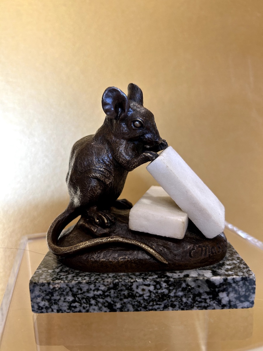Bronze Sculpture Of A Mouse Nibbling On A Sugar Cube By Clovis Edmond Masson (1838–1913)
