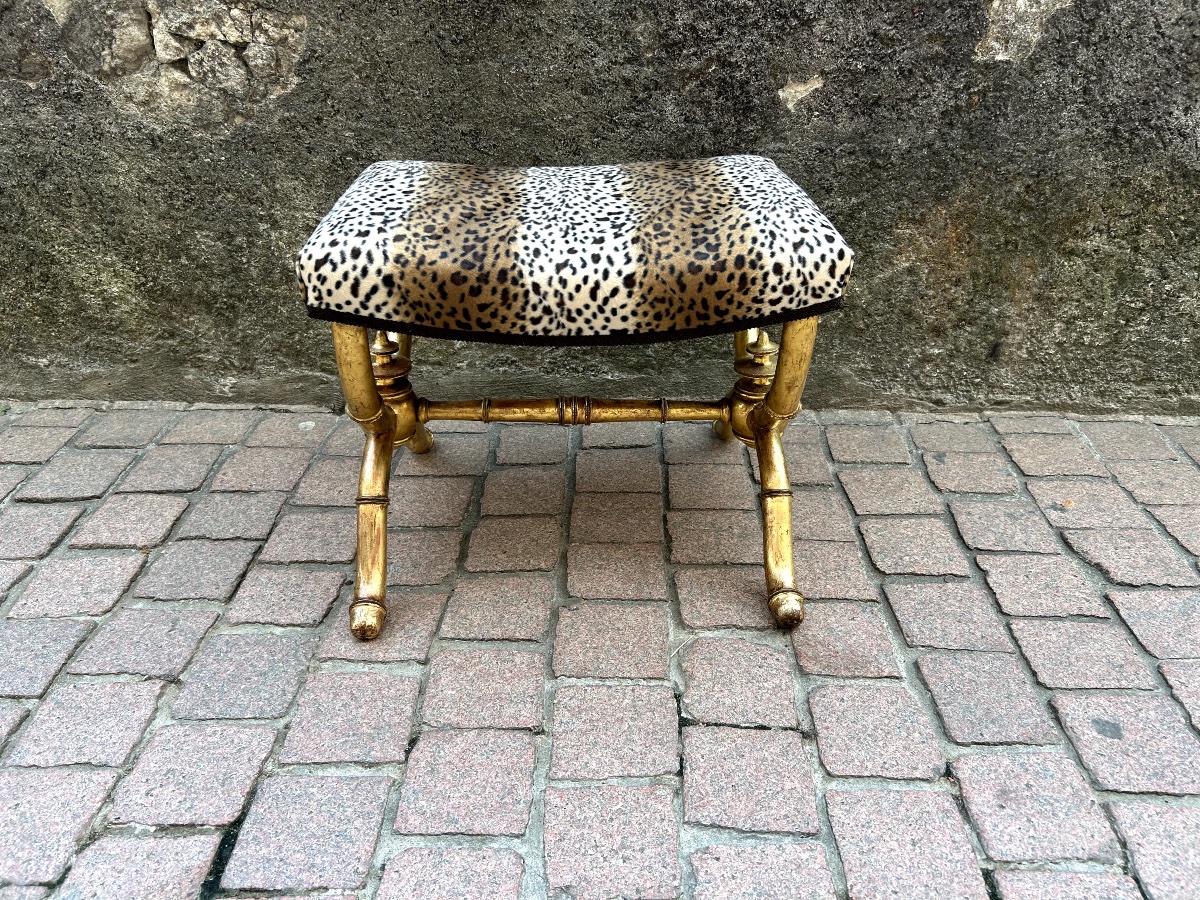Gilded Wooden Curule Chair With Bamboo-style Turned Legs, Late 19th Century-photo-4