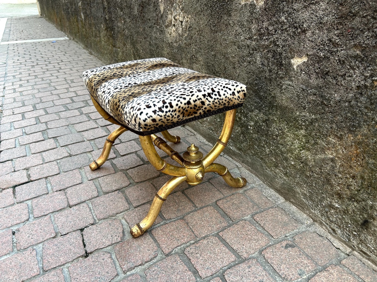 Gilded Wooden Curule Chair With Bamboo-style Turned Legs, Late 19th Century-photo-1