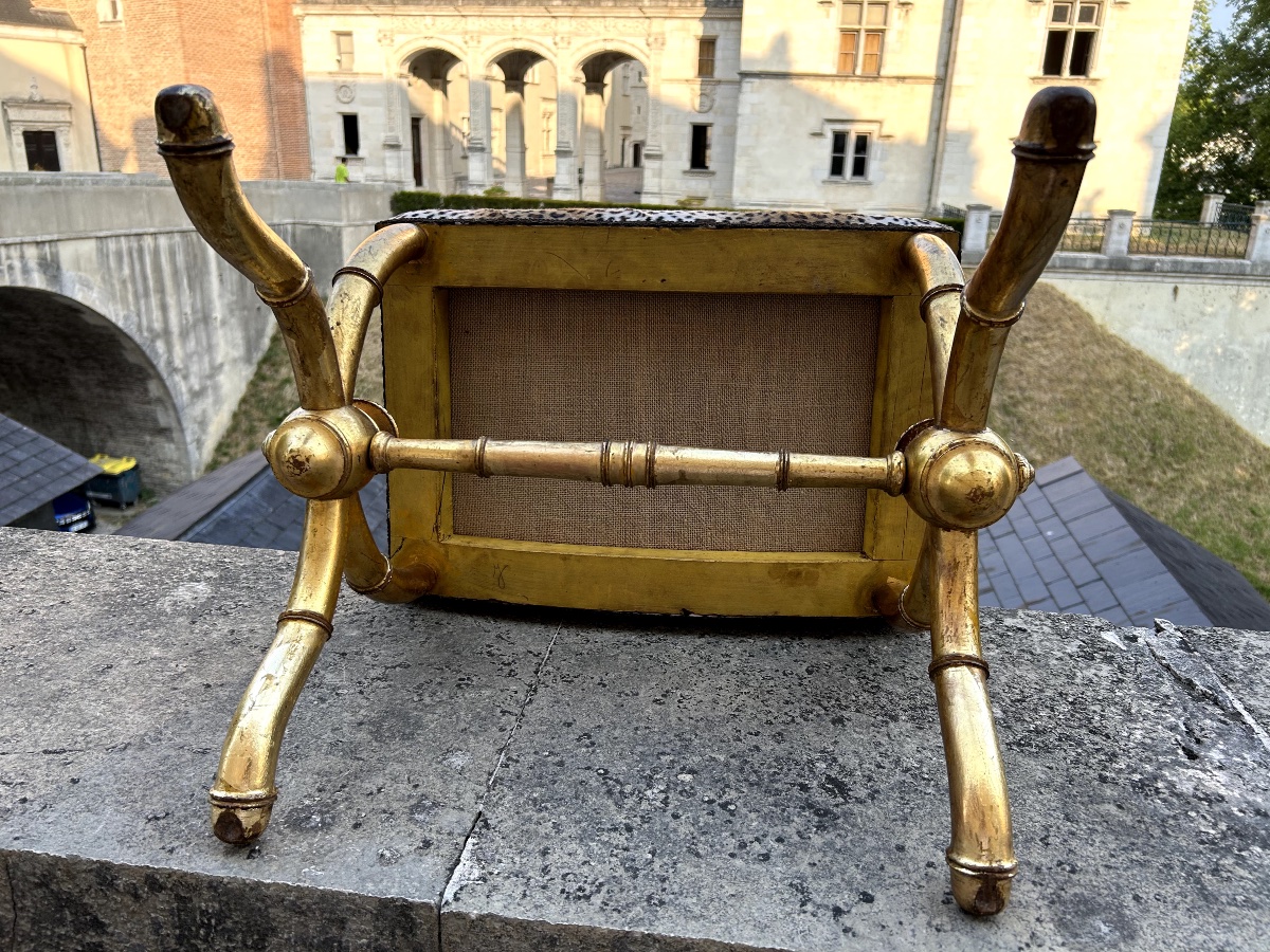 Gilded Wooden Curule Chair With Bamboo-style Turned Legs, Late 19th Century-photo-2