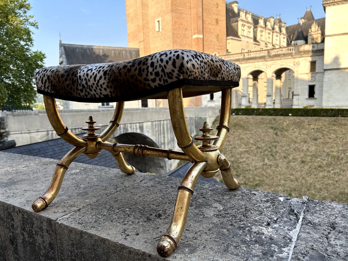 Gilded Wooden Curule Chair With Bamboo-style Turned Legs, Late 19th Century