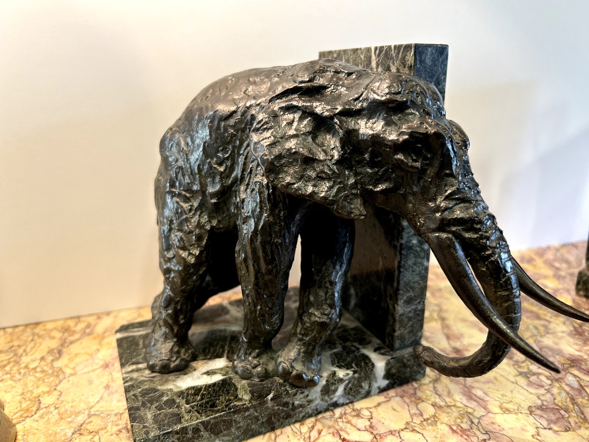 Deux Eléphants en Bronze ,formant serre livres  de Jean ARY BITTER  (1883-1973 )-photo-2