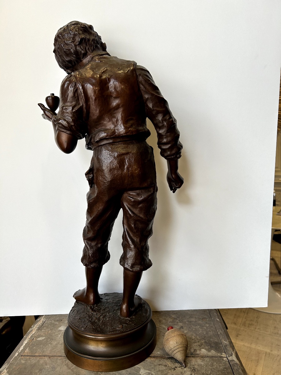 Bronze Statue Of A Boy Playing With A Spinning Top. Sculptor: Charles Anfrie (1833–1905)-photo-5