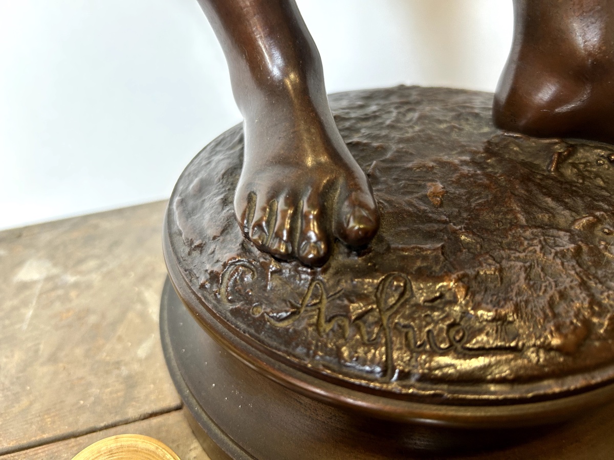 Bronze Statue Of A Boy Playing With A Spinning Top. Sculptor: Charles Anfrie (1833–1905)-photo-6
