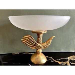 Large Bowl By Pierre Casenove For Editions Fondica In Gilded Bronze And Satin Glass