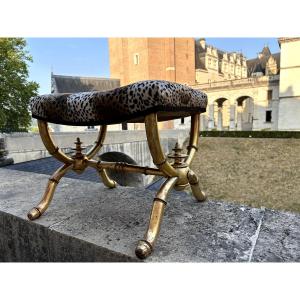 Siège Curule en Bois Doré et Tourné façon Bambou , fin XIXème