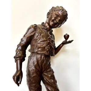 Bronze Statue Of A Boy Playing With A Spinning Top. Sculptor: Charles Anfrie (1833–1905)
