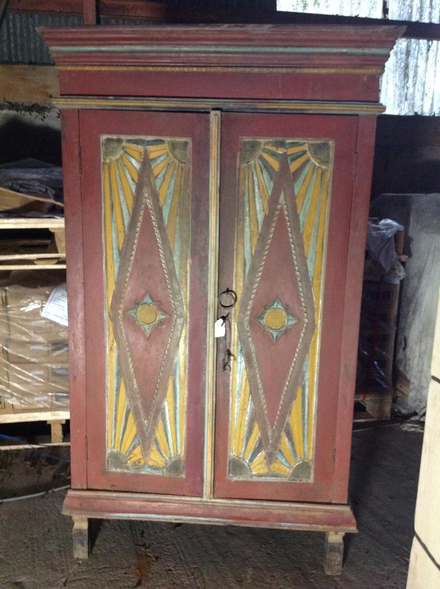 Petite Armoire Polychrome En Bois De Teck.